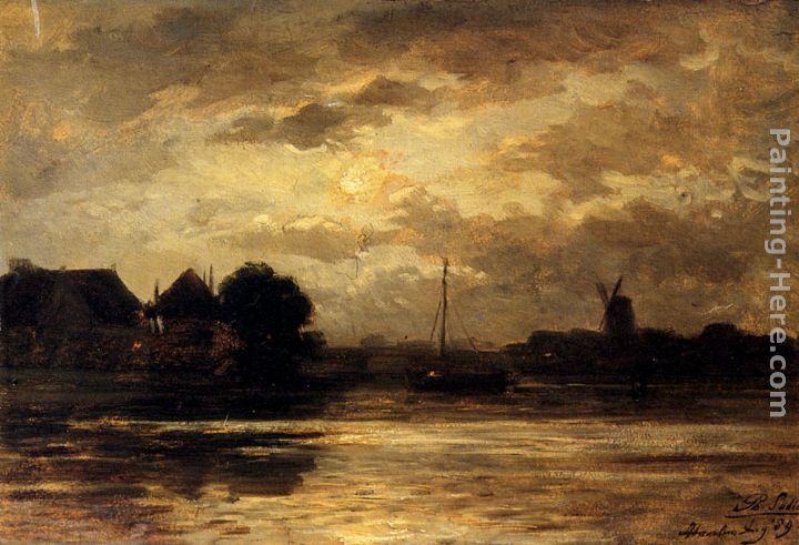 Philippe Lodowyck Jacob Sadee View Of The Spaarne, Haarlem, By Moonlight